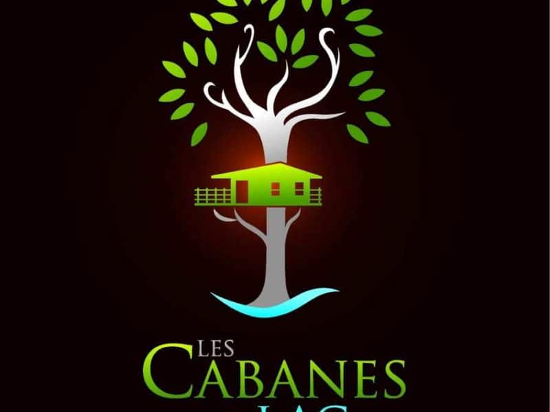 Cabane dans les arbres au bord dun lac, entourée dune verdure luxuriante.