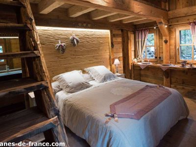 Chalet en bois chaleureux avec lit douillet et fenêtres lumineuses à Grand-Est.
