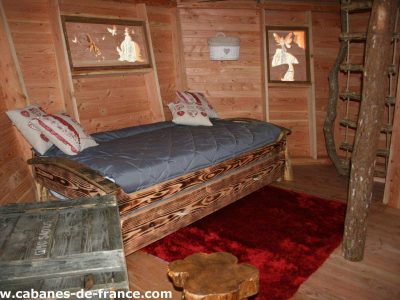 Cabane en bois cosy avec lit douillet et décor chaleureux au Centre.