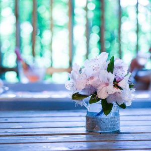 Hébergement insolite à Limousin : jacuzzi avec fleurs et ambiance relaxante en pleine nature.