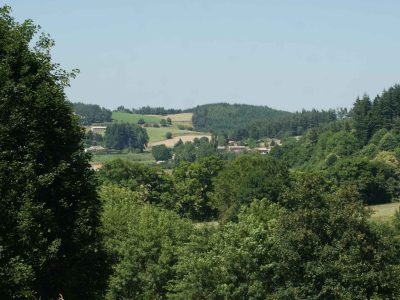Hébergement insolite en Auvergne-Rhône-Alpes, avec vue panoramique sur la verdure environnante.