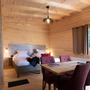 Chalet en bois chaleureux avec vue sur la nature, idéal pour un séjour insolite.