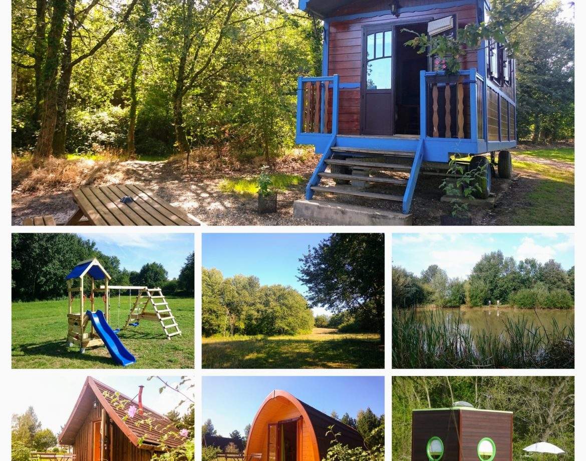 Charmante roulotte en bois, nichée dans la verdure, avec terrasse ensoleillée.