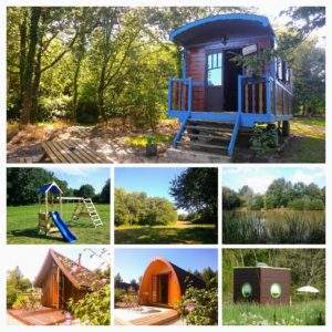 Charmante roulotte en bois, nichée dans la verdure, avec terrasse ensoleillée.