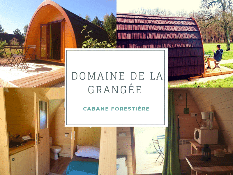Cabane forestière au Domaine de la Grangée, avec un intérieur en bois chaleureux.