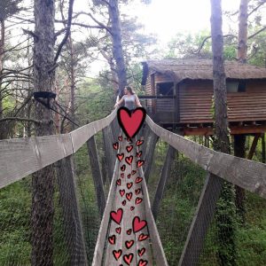 Cabane dans les arbres en Provence-Alpes-Côte dAzur, accessible par un pont suspendu.