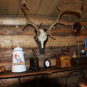 Hébergement insolite en Auvergne-Rhône-Alpes, décor rustique avec bois et objets anciens.