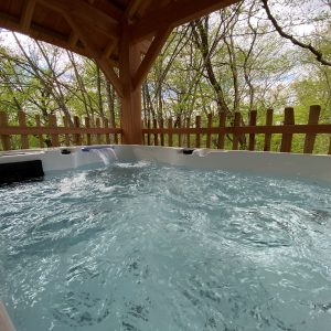Hébergement insolite en Aquitaine avec jacuzzi, entouré de verdure apaisante.