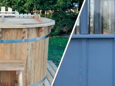 Hébergement insolite en Champagne-Ardenne avec un jacuzzi en bois sur une terrasse.