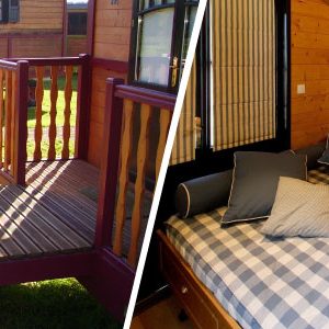 Charmante roulotte en Champagne-Ardenne avec terrasse et intérieur en bois chaleureux.