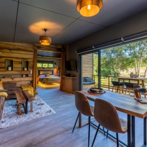 Hébergement insolite en Aquitaine : chalet moderne avec vue sur la nature.