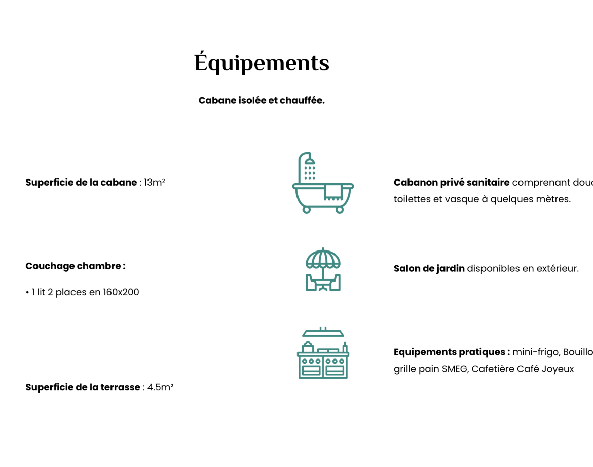 Cabane isolée et chauffée en Bretagne, avec terrasse et salon de jardin.