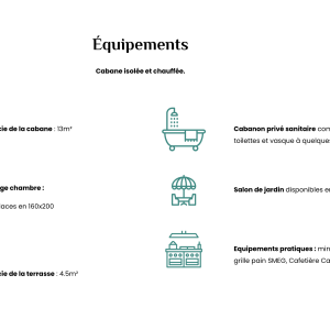Cabane isolée et chauffée en Bretagne, avec terrasse et salon de jardin.