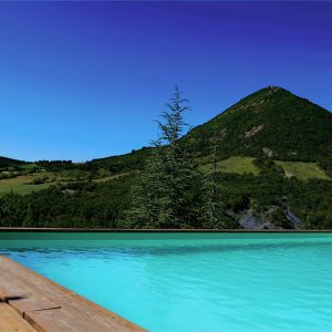 Hébergement insolite avec piscine, vue imprenable sur les montagnes verdoyantes.