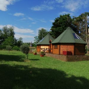 Cabane en bois avec toit conique, entourée de verdure à Midi-Pyrénées.