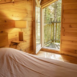 Cabane en bois dans les Pays de la Loire, lumineuse avec vue sur la nature.
