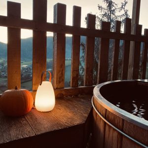 Cabane perchée en Auvergne, avec un bain nordique et une lanterne lumineuse.