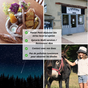 Séjournez dans un gîte rural avec petit déjeuner bio et contact avec des ânes. Étoiles visibles !