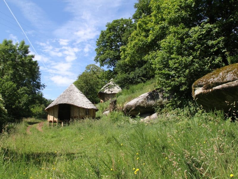 Hébergement insolite en cabane, entouré de verdure et de rochers naturels.