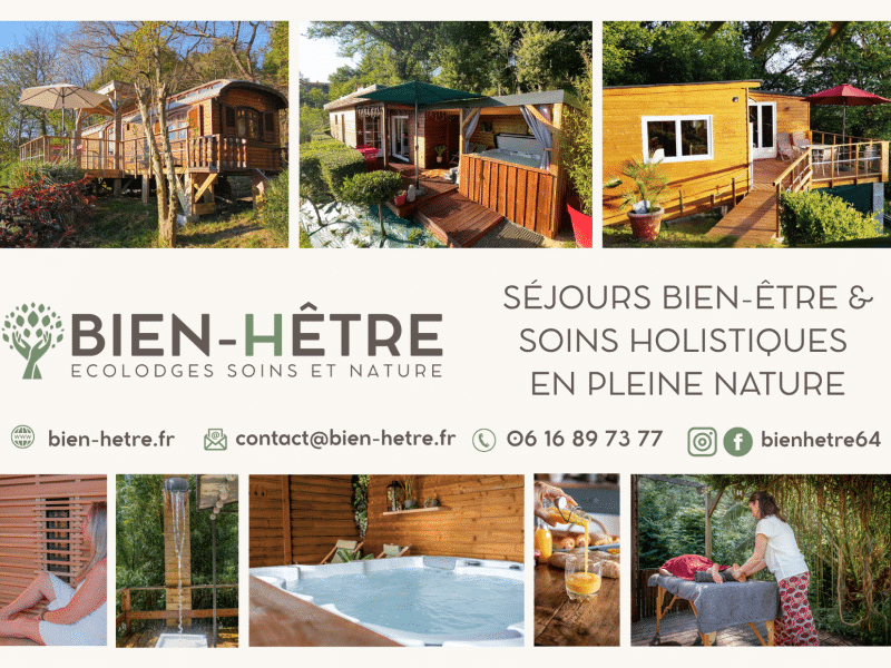 Hébergement en cabanes écologiques avec spa et espaces de détente en pleine nature.