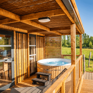 Cabane spa animaux terrasse jacuzzi yack
